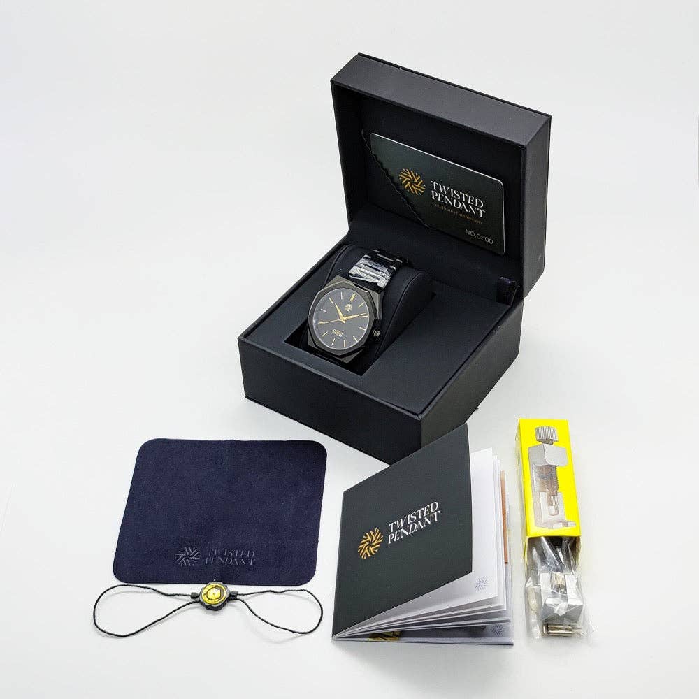 Schwarze Uhr aus Edelstahl mit 40-mm-Gehäuse