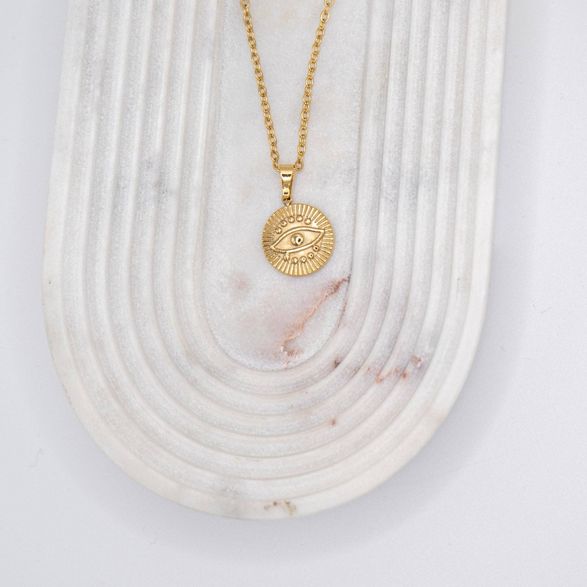 Necklace with "Devil's Eye" pendant made of 18-karat gold-plated stainless steel
