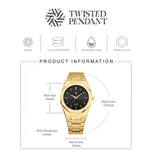 Gold- und Schwarzfarbene Edelstahl-Uhr 40mm