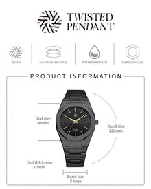 Schwarze Uhr aus Edelstahl mit 40-mm-Gehäuse