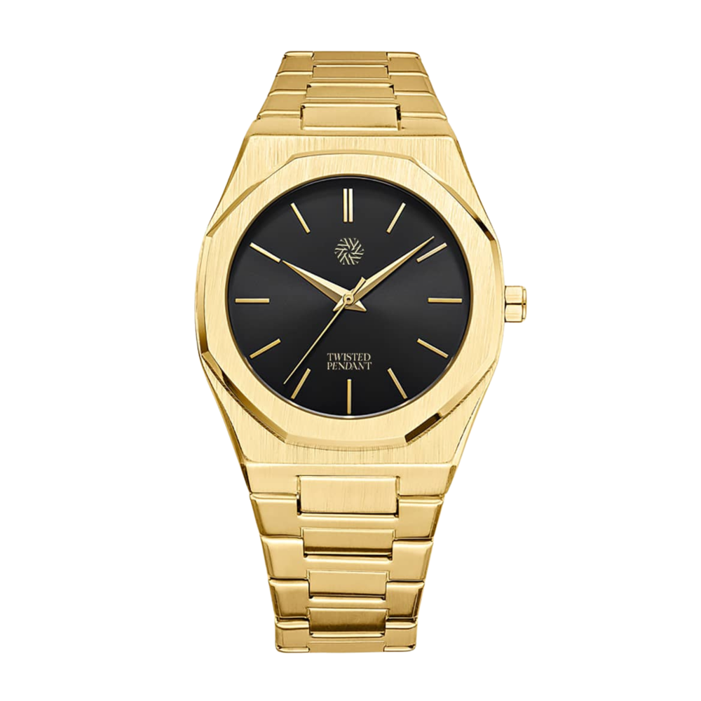 Gold- und Schwarzfarbene Edelstahl-Uhr 40mm