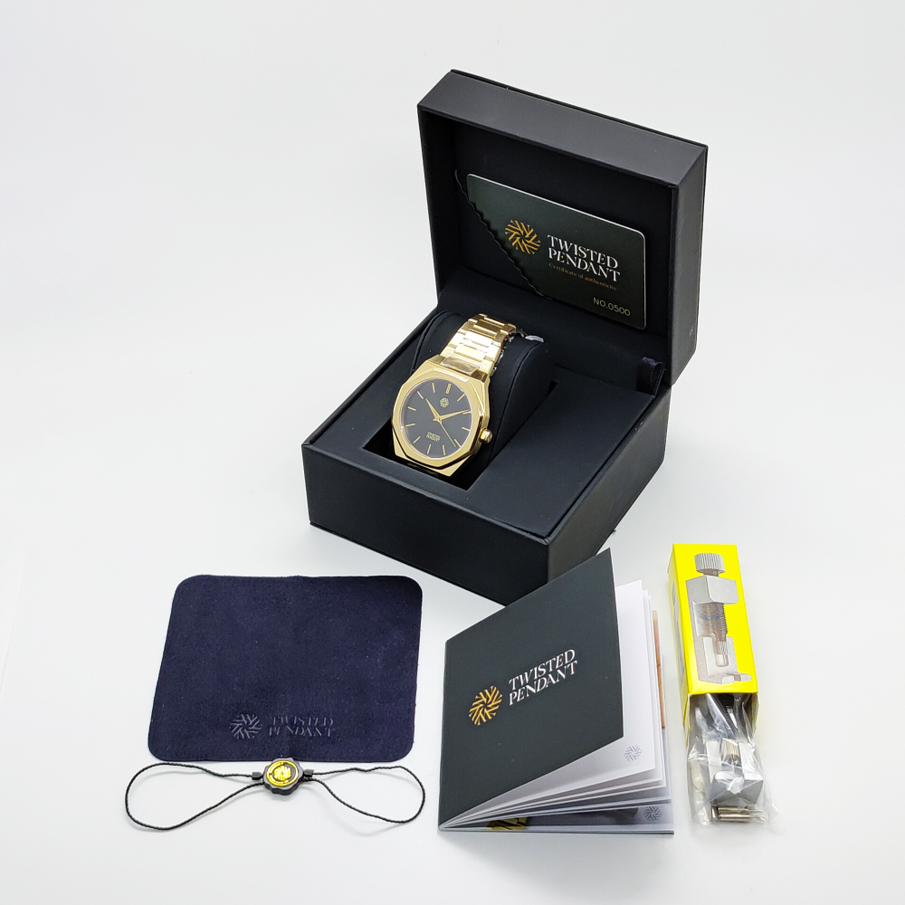 Gold- und Schwarzfarbene Edelstahl-Uhr 40mm