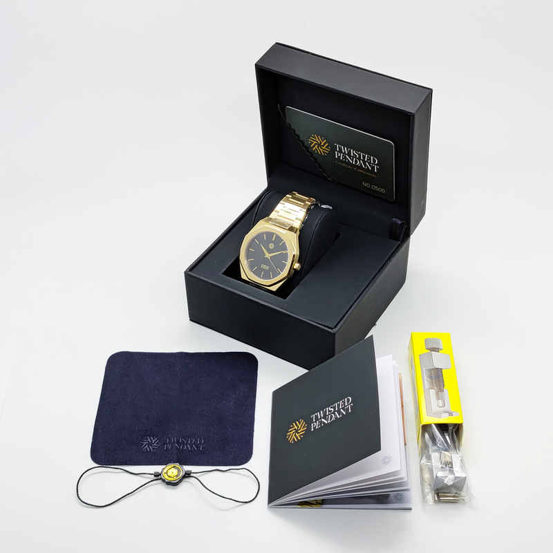 Gold- und Schwarzfarbene Edelstahl-Uhr 40mm