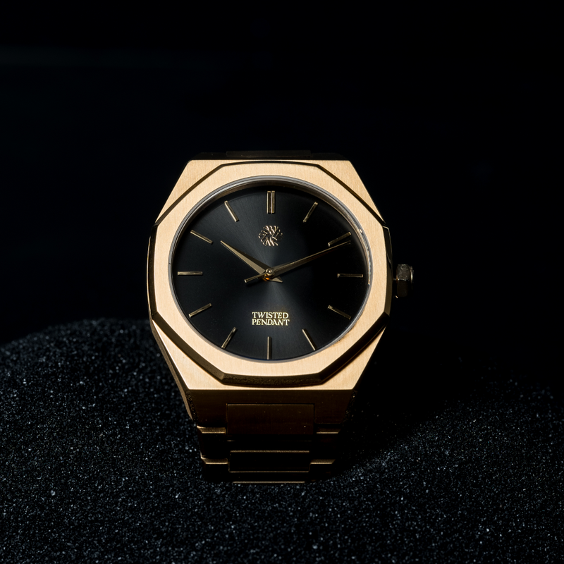 Gold- und Schwarzfarbene Edelstahl-Uhr 40mm